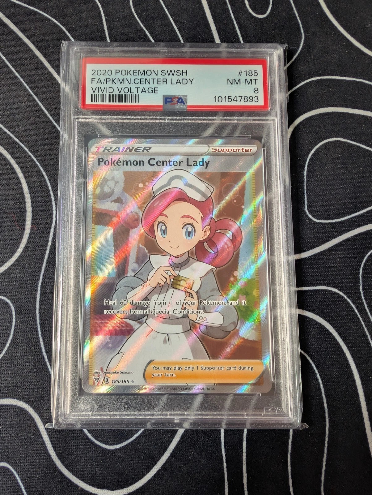 PSA 8 Pokemon Center Lady, 185/185, Full Art Ultra Rare Vivid Voltage, Pokemon TCG English