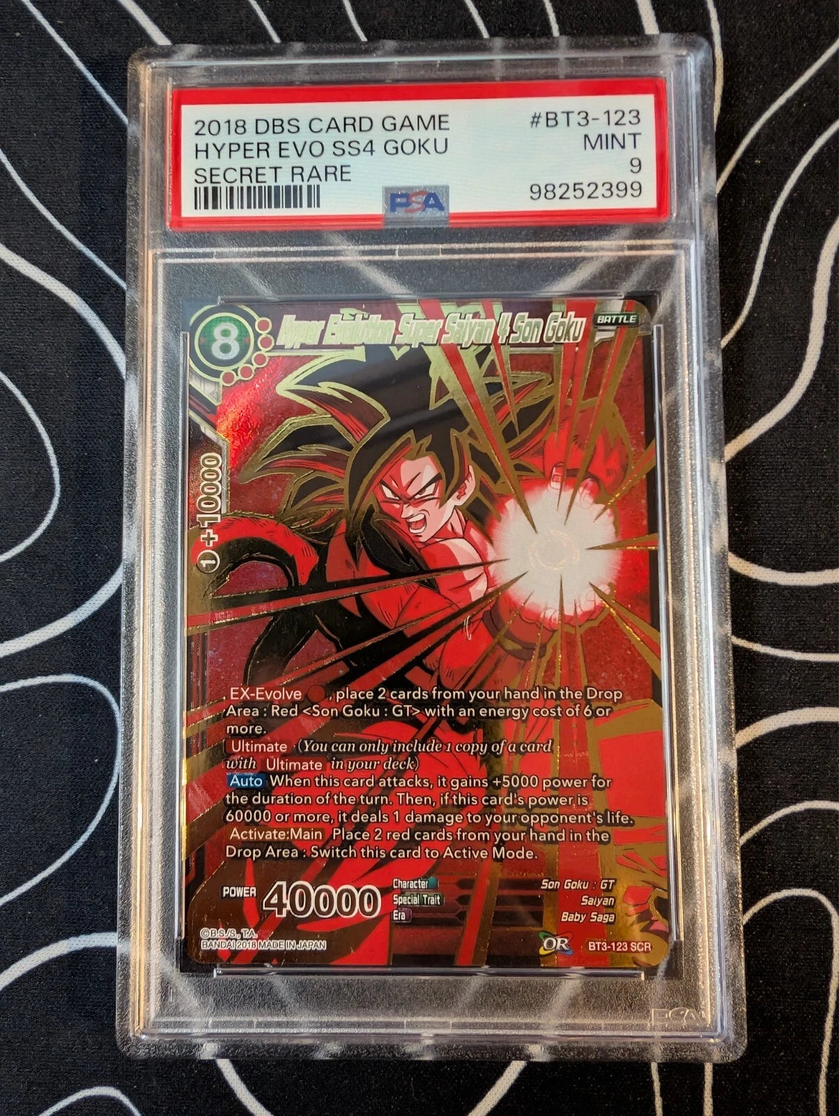 PSA 9 Hyper Evolution Super Saiyan 4 Son Goku, BT3-123, Secret Rare Cross Worlds, Dragon Ball Super TCG English