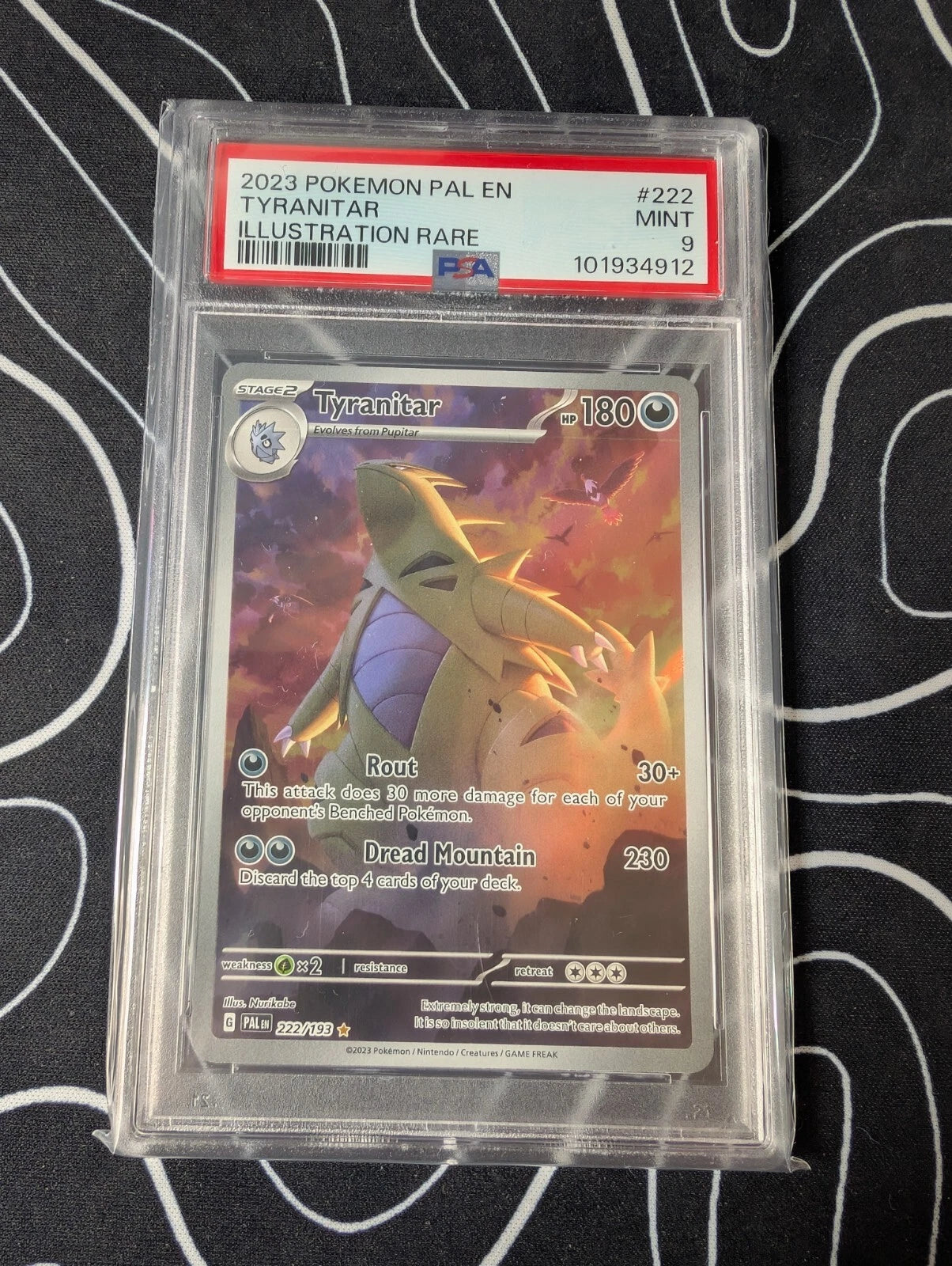 PSA 9 Tyranitar, 222/193, Illustration Rare Paldea Evolved, Pokemon TCG English